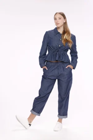 BLUSA denim comoda con cordino regolatore in vita e bottoni metallici sullo scollo ONEWORLD HYBRID