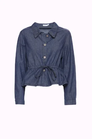 BLUSA denim comoda con cordino regolatore in vita e bottoni metallici sullo scollo