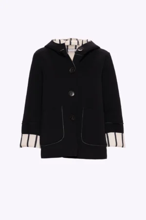 CAPPOTTO corto con cappuccio e interno a righe