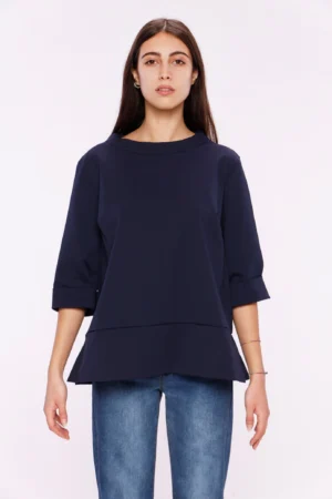 BLUSA Girocollo con manica a tre quarti e spacchetti laterali sul bordo