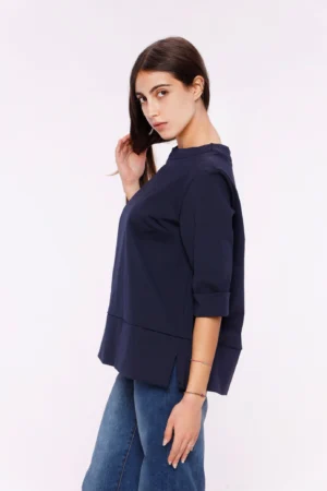 BLUSA Girocollo con manica a tre quarti e spacchetti laterali sul bordo