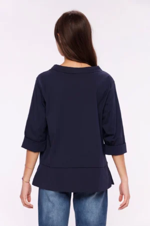 BLUSA Girocollo con manica a tre quarti e spacchetti laterali sul bordo