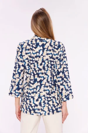 BLUSA Stampa fantasia con colletto alla coreana aperto a V e manica a tre quarti
