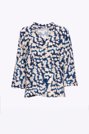 BLUSA Stampa fantasia con colletto alla coreana aperto a V e manica a tre quarti