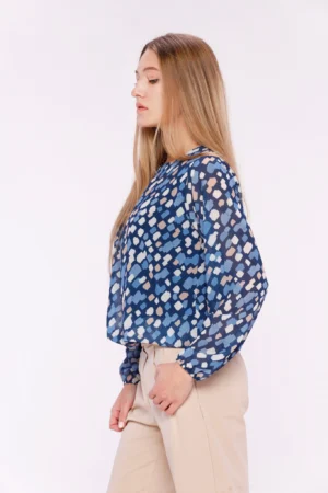 BLUSA Con stampa fantasia maniche a sbuffo ed elastico in vita