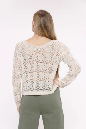 MAGLIA Traforata con scollo a barca e orli a costine