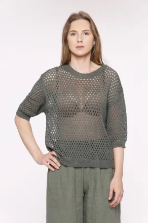 MAGLIA Traforata con scollo a giro e manica a kimono