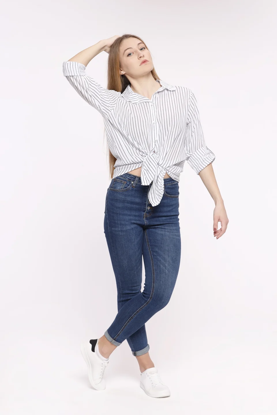 CAMICIA in fresco cotone a righe con colletto alla francese ONEWORLD HYBRID