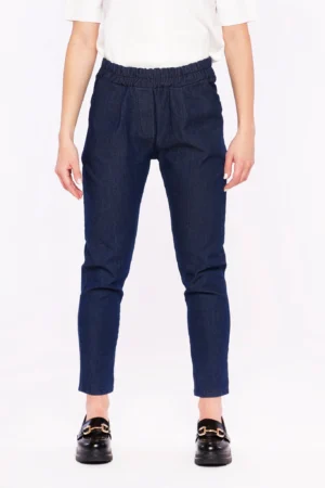 PANTALONE Denim con risvolto alle caviglie e elastco arricciato in vita