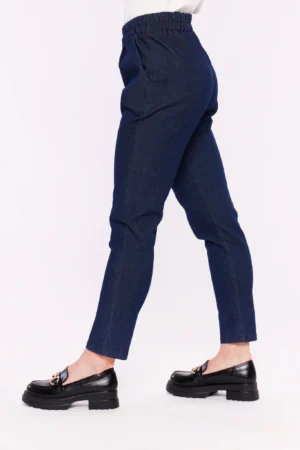 PANTALONE Denim con risvolto alle caviglie e elastco arricciato in vita