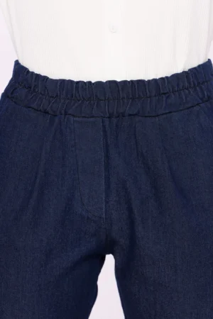 PANTALONE Denim con risvolto alle caviglie e elastco arricciato in vita
