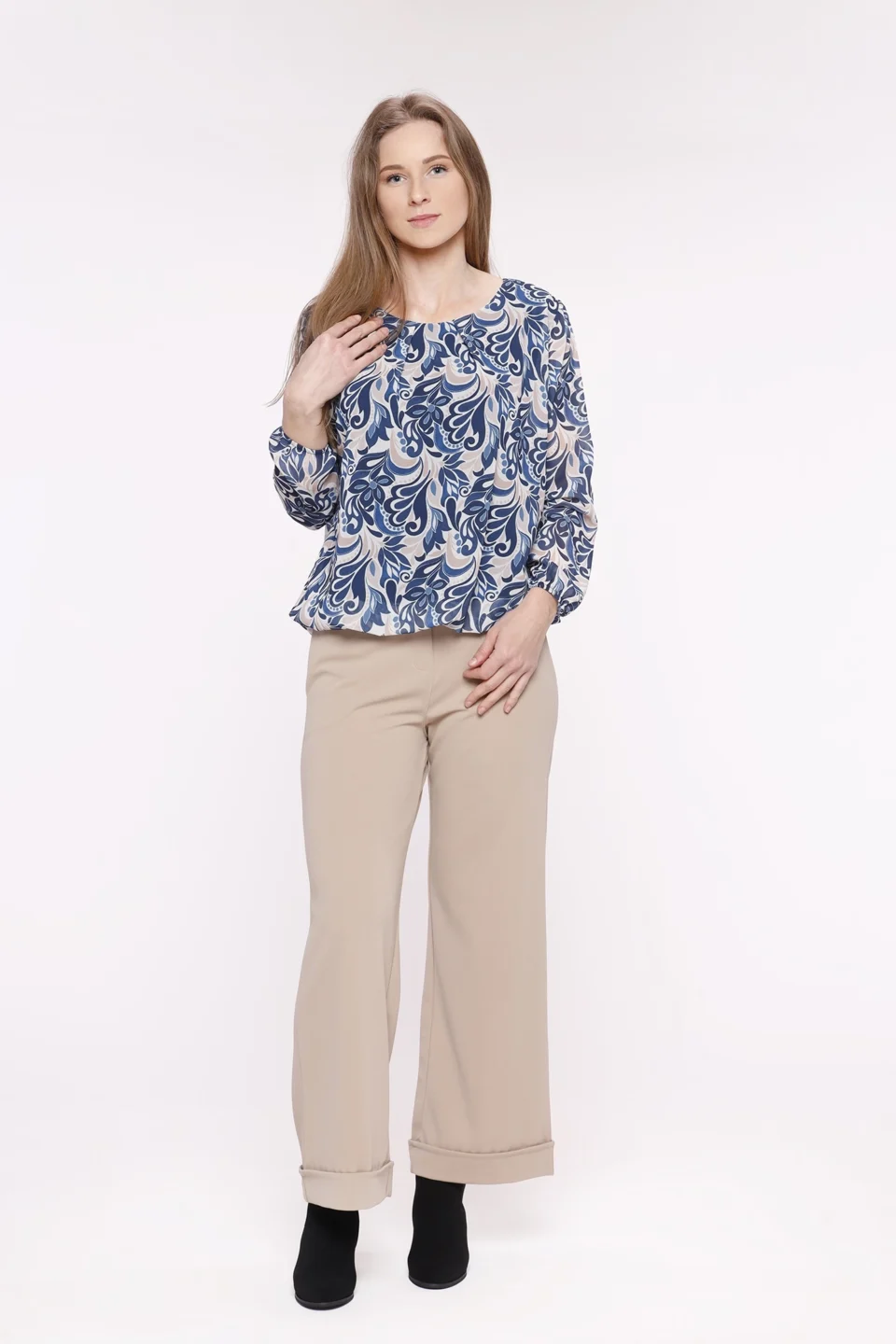 BLUSA fantasia di foliage con maniche a sbuffo ed elastico arricciato in fondo ONEWORLD HYBRID