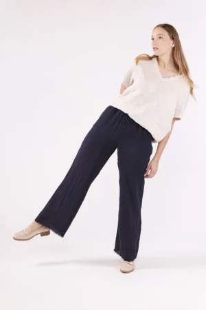 PANTALONE a palazzo in fresco lino con frange alle caviglie ONEWORLD HYBRID