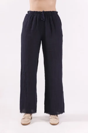 PANTALONE a palazzo in fresco lino con frange alle caviglie