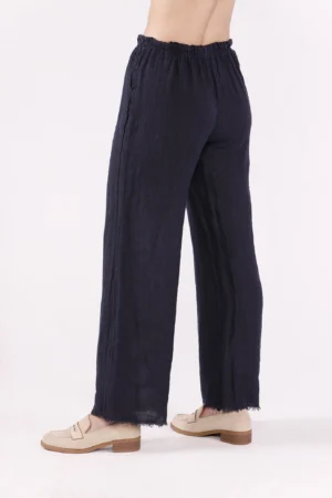 PANTALONE a palazzo in fresco lino con frange alle caviglie