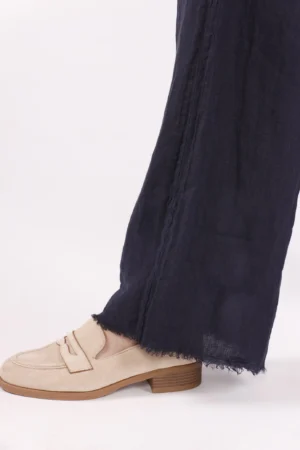 PANTALONE a palazzo in fresco lino con frange alle caviglie