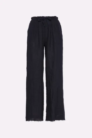 PANTALONE a palazzo in fresco lino con frange alle caviglie