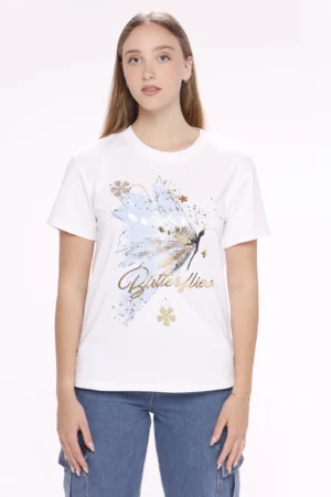 T-SHIRT casual con stampa fantasia a maniche corte