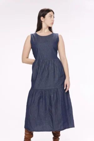 ABITO denim lungo con manica a tre quarti