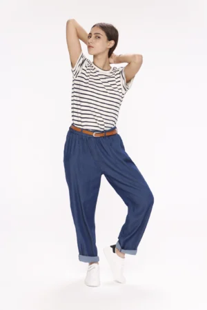 PANTALONE denim a sigaretta con passanti alla cintura ed elastico in vita ONEWORLD HYBRID