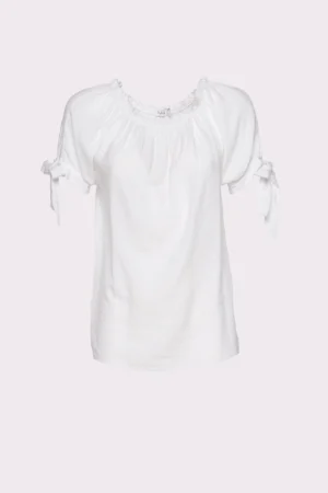 BLUSA a manica corta con scollo arricciato e laccetti ai bordi delle maniche