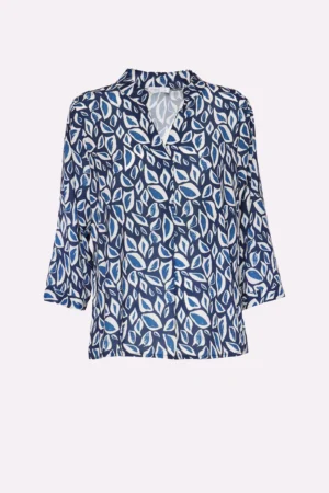 BLUSA con colletto alla coreana aperto sul davanti manica a tre quarti e fantasia di petali