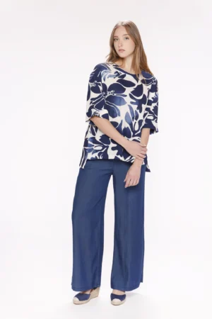 BLUSA fantasia di fiori con manica a kimono e scollo a barchetta ONEWORLD HYBRID