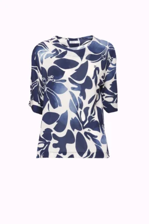 BLUSA fantasia di fiori con manica a kimono e scollo a barchetta