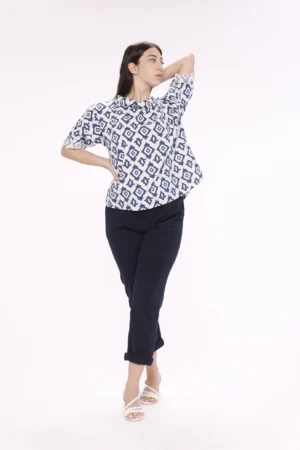 BLUSA fantasia di rombi con manica a tre quarti e scollo a barchetta ONEWORLD HYBRID