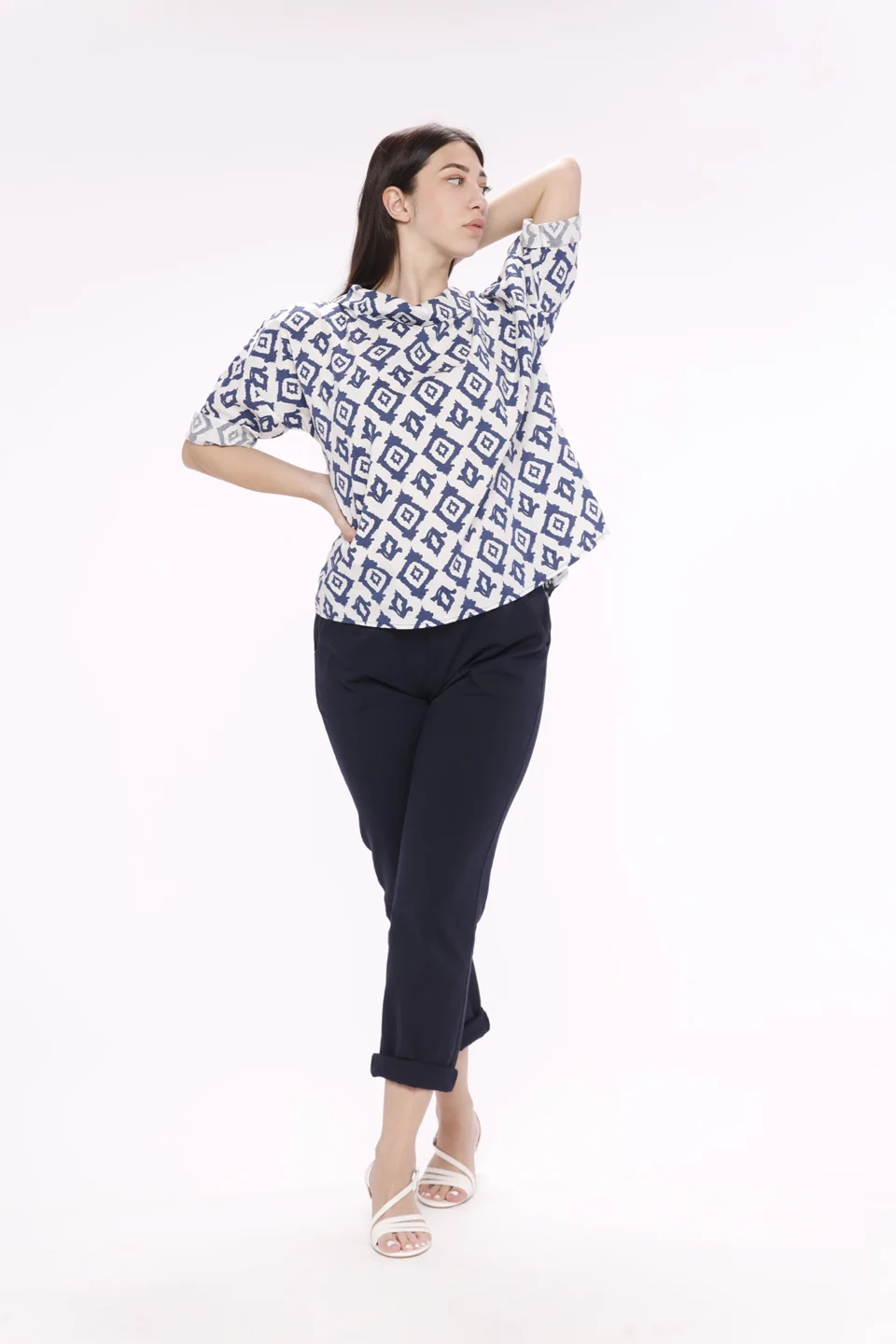 BLUSA fantasia di rombi con manica a tre quarti e scollo a barchetta ONEWORLD HYBRID