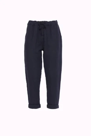 PANTALONE leggero con cordino elastico di chiusura in vita e risvolti alle caviglie