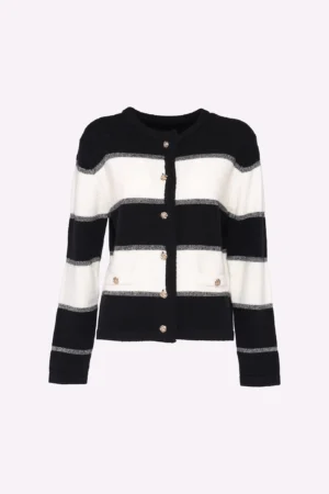 CARDIGAN a righe larghe di tendenza con bottoncini metallizzati e taschini decorativi