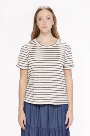 MAGLIA a manica corta con righe di tendenza e scollo a giro