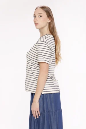 MAGLIA a manica corta con righe di tendenza e scollo a giro