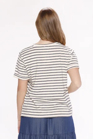 MAGLIA a manica corta con righe di tendenza e scollo a giro