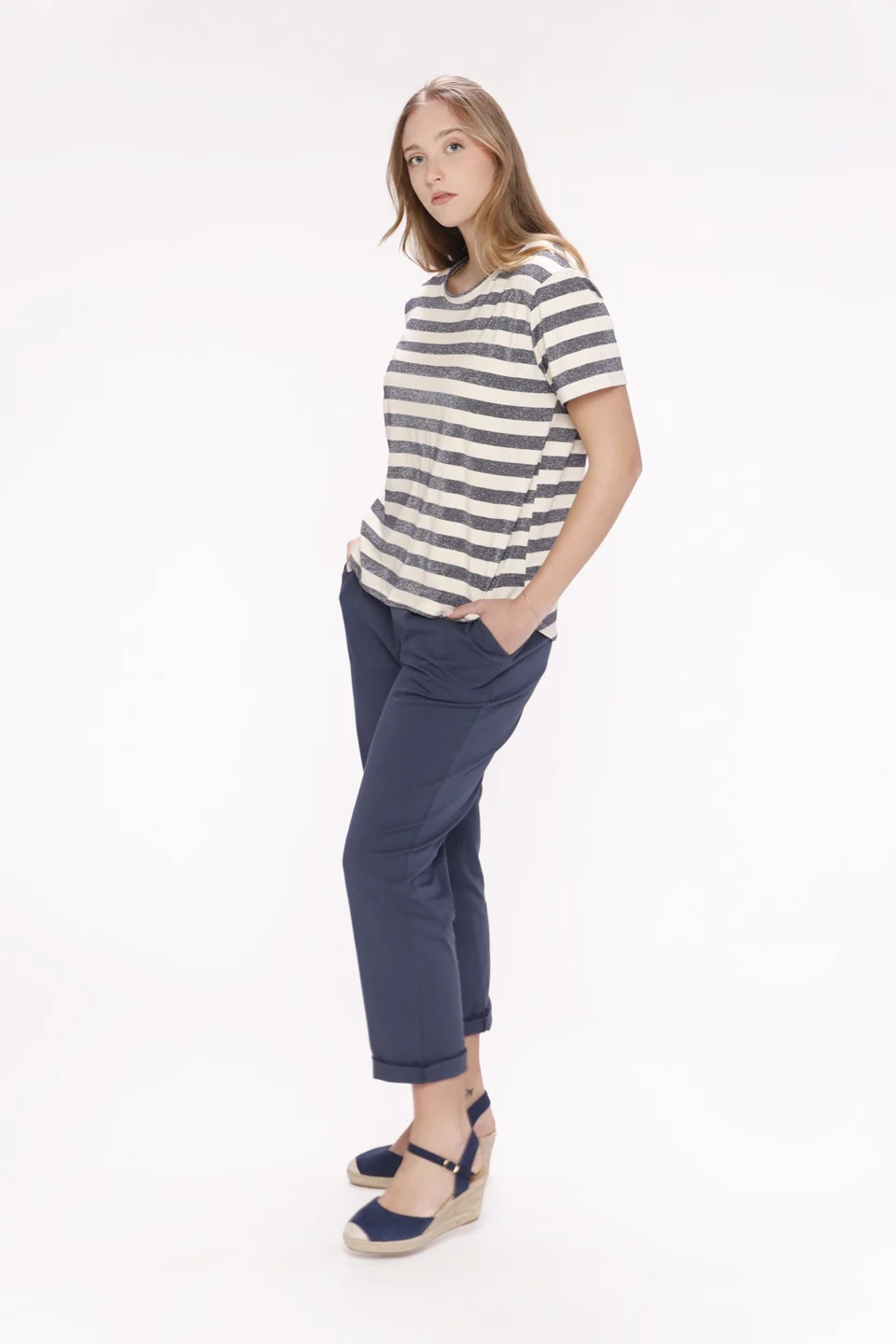 MAGLIA girocollo a  manica corta e righe dii tendenza ONEWORLD HYBRID