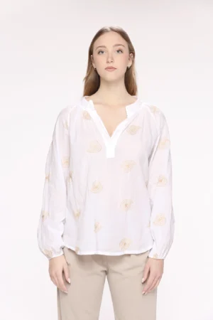 BLUSA leggera stampa fantasia con manica a sbuffo