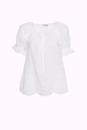 BLUSA leggera con scollo a barca elasticizzato e traforature agli orli