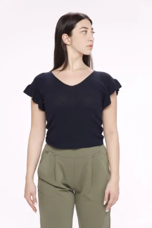 MAGLIA leggera con maniche volant e scollo a V