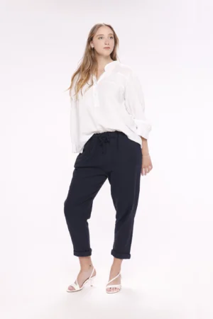 BLUSA a manica lunga con colletto alla coreana aperto a V e cuciture arricciate al petto ONEWORLD HYBRID
