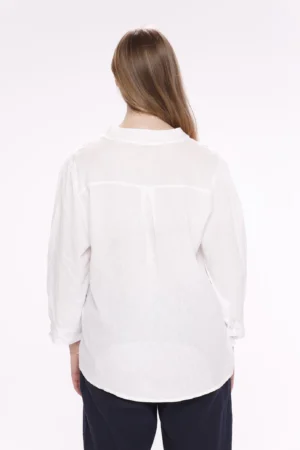 BLUSA a manica lunga con colletto alla coreana aperto a V e cuciture arricciate al petto