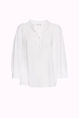 BLUSA a manica lunga con colletto alla coreana aperto a V e cuciture arricciate al petto