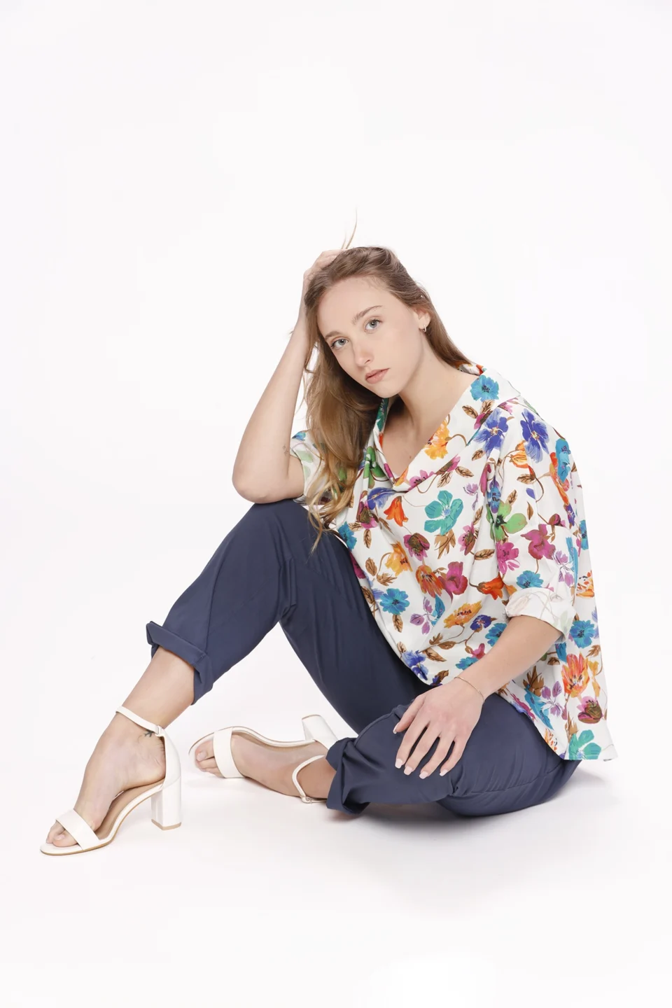 MAGLIA Con scollo a barca manica a tre quarti e fantasia di fiori ONEWORLD HYBRID