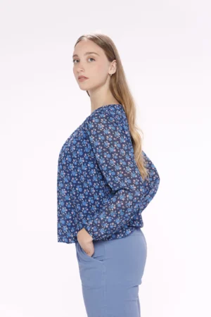 BLUSA a girocollo con fantasia di fiori ed elastico sui bordi