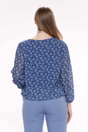 BLUSA a girocollo con fantasia di fiori ed elastico sui bordi