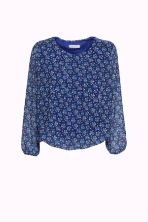 BLUSA a girocollo con fantasia di fiori ed elastico sui bordi
