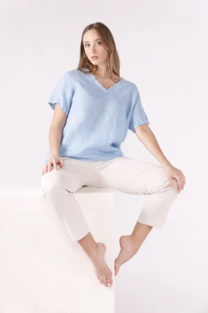 BLUSA fresca con scollo a V arricciato e manica corta ONEWORLD HYBRID