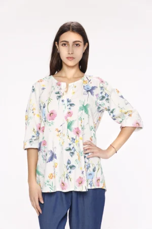 BLUSA girocollo con manica a tre quarti e fondo arrotondato