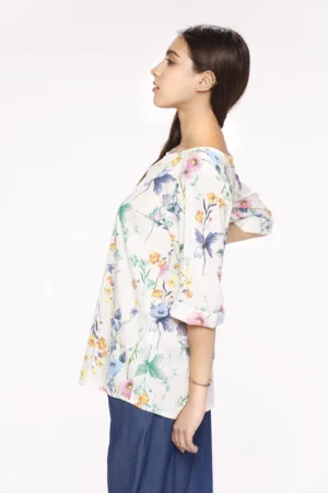 BLUSA girocollo con manica a tre quarti e fondo arrotondato