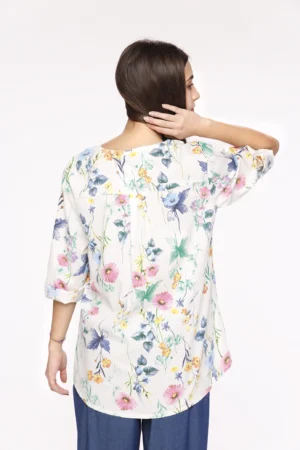 BLUSA girocollo con manica a tre quarti e fondo arrotondato